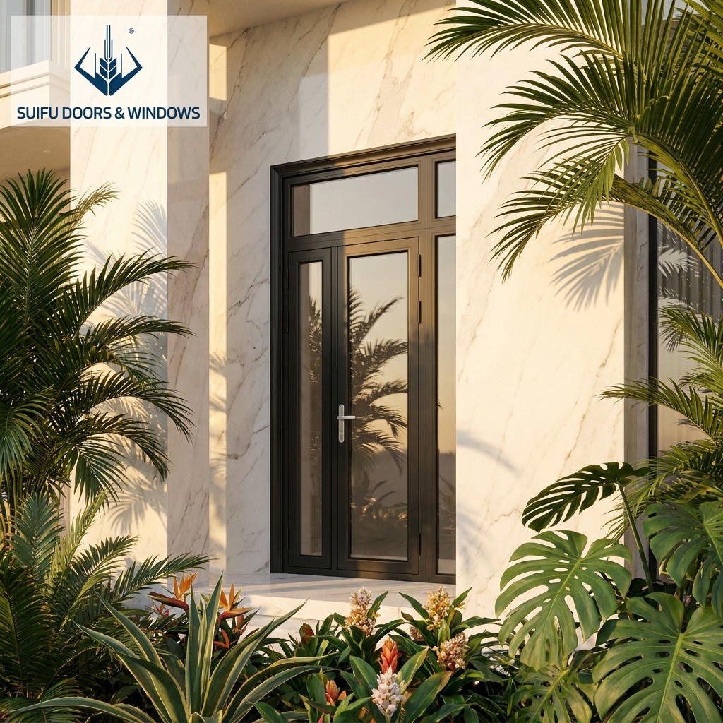 French Style Aluminum Alloy Swing Front Entry Door AS2047 Double Glazed Hurricane Proof Entrance Door