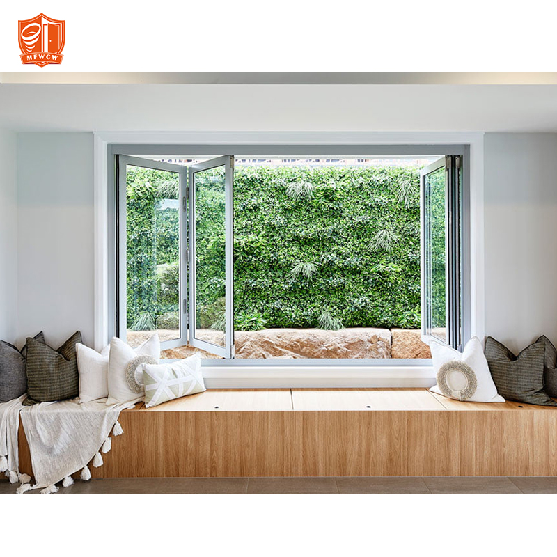 Modern Design Multi Functions Horizontal Folding Glass Tinted Soundproof Aluminum Bifold Home Window