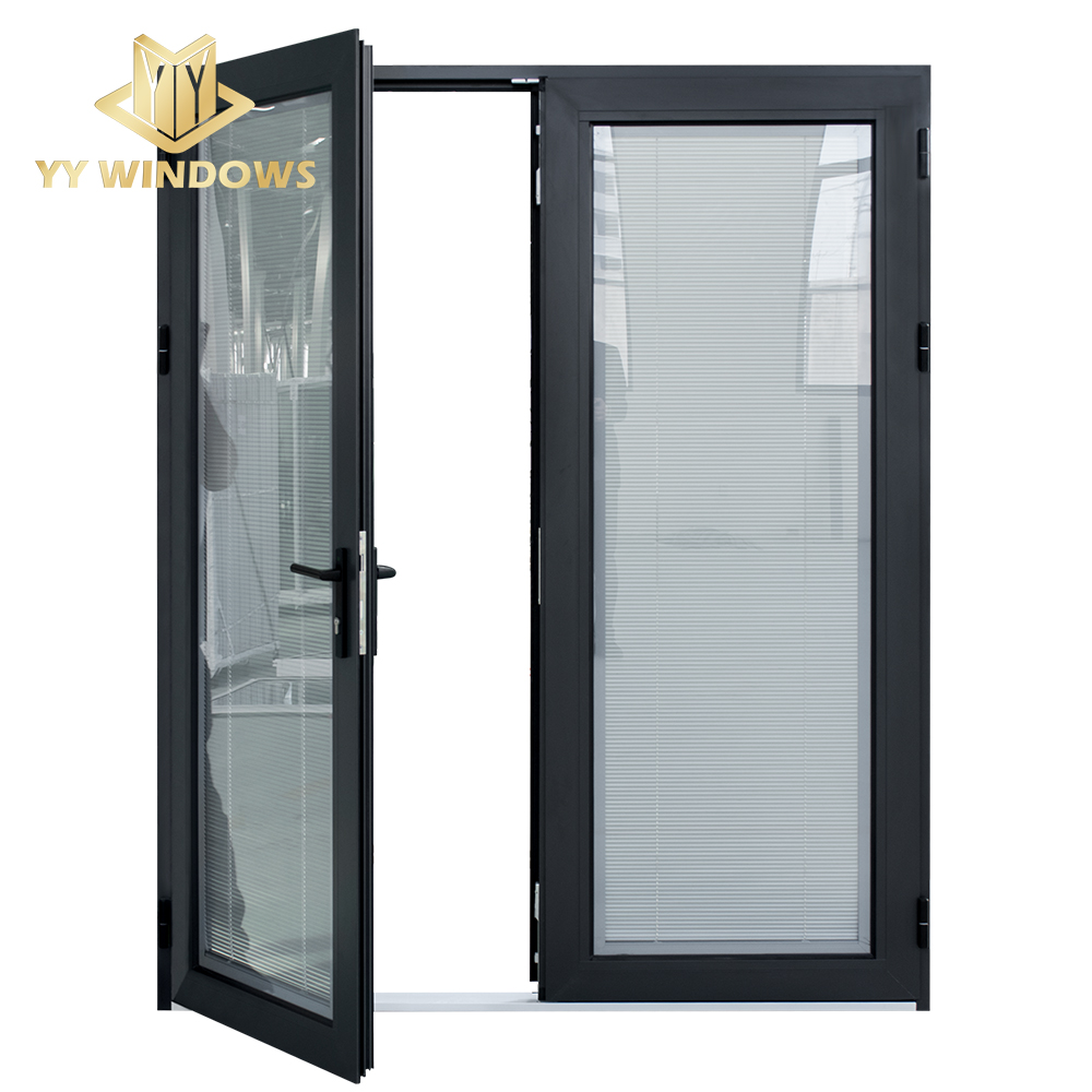 Double Glass California Architectural Industrial Aluminum French Doors Exterior/aluminum Hinged Door with Screen