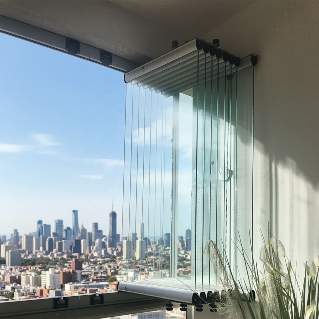 Full View Exterior Folding Bi-Fold Sliding Glass Balcony Window System with Aluminum Frame Folding Door