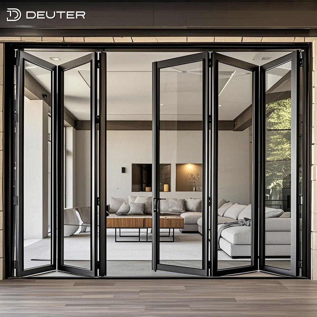 Panoramic Heavy-duty Exterior Aluminum Patio Glass Bifold Folding Door Thermal Break Wide Opening Villa Indoor Partition System