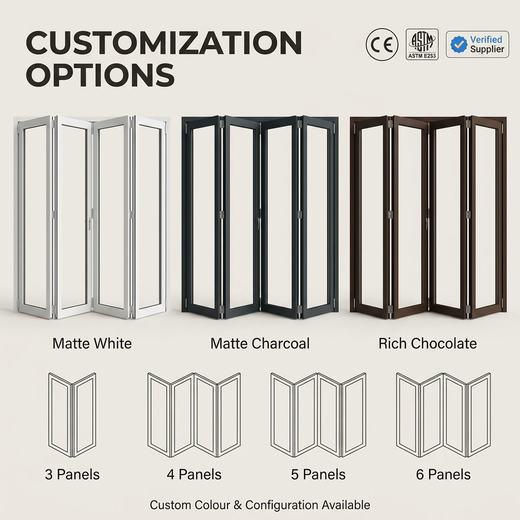 Modern Soundproof Office Partition Aluminum Folding Door Double Glazed Bi-fold Door Custom Size Safety Glass Black Frame