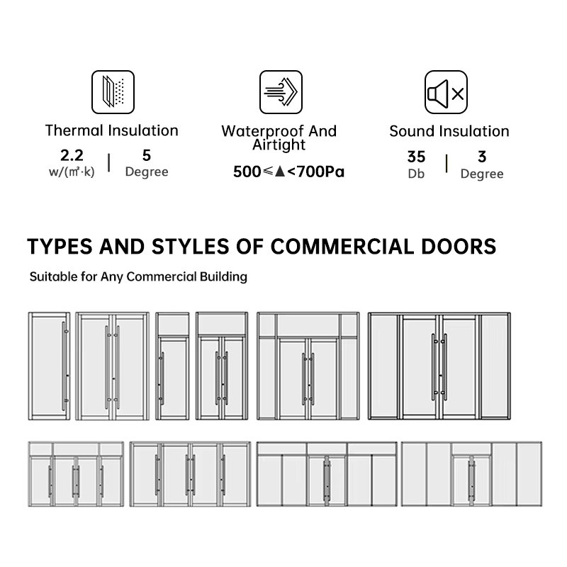 EEHE NFRC Certified Aluminum Double Swing Door Sound Insulation Commercial Patio Entrance Doors
