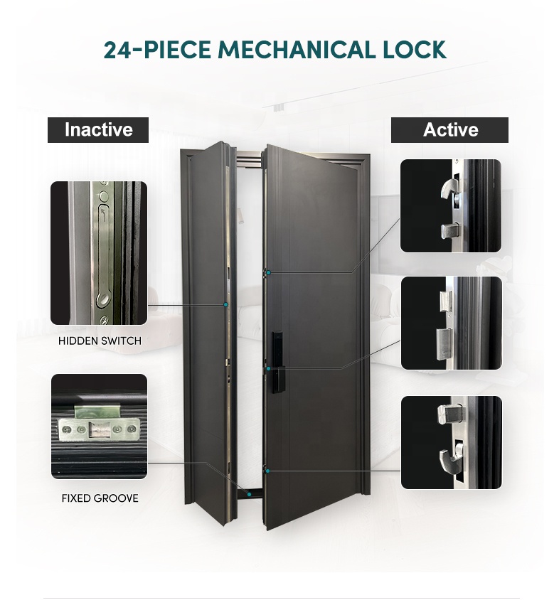 ZEKIN Outdoor Back Painted Glass Anti-theft Exterior Security Aluminum Cast Pivot Door Sound Insulation Front Entry Main Doors