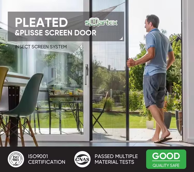 Aluminum Alloy Frame Pleated Mesh Folding Screen Doors Blinds Components Patio Insect Sliding Fly Screen Door