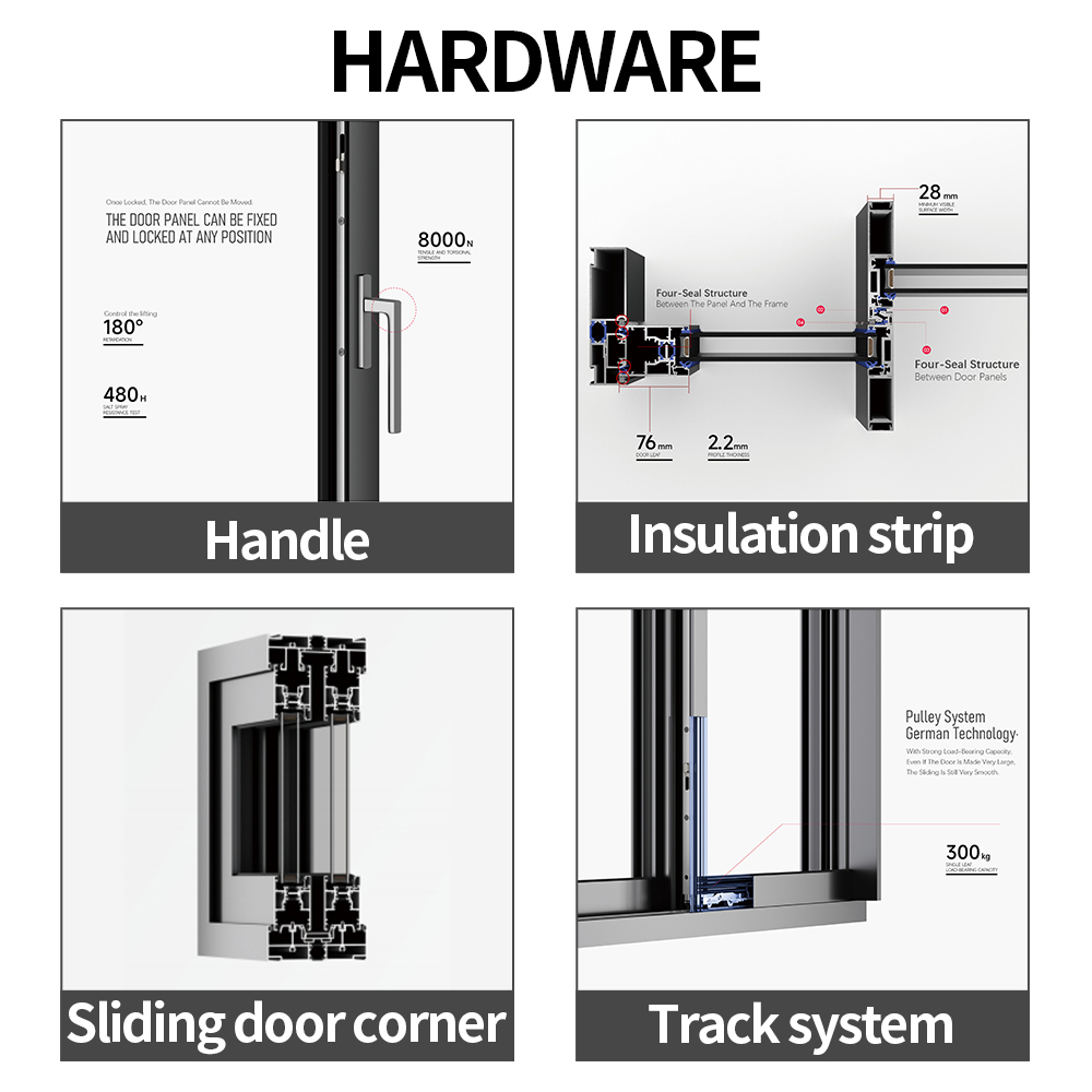 Courtyard Entry Sliding Doors Thermal Insulation Double Tempered Glass Aluminium Glass Patio Sliding Doors
