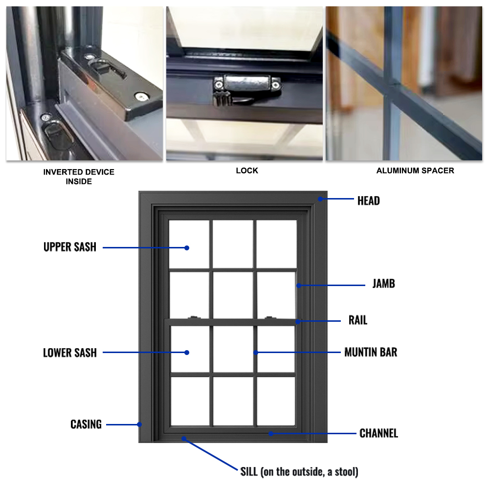 EEHE Vertical Aluminum Sliding Window CE Certified Thermal Break Windproof Anti-Fall Single Hung Soundproof