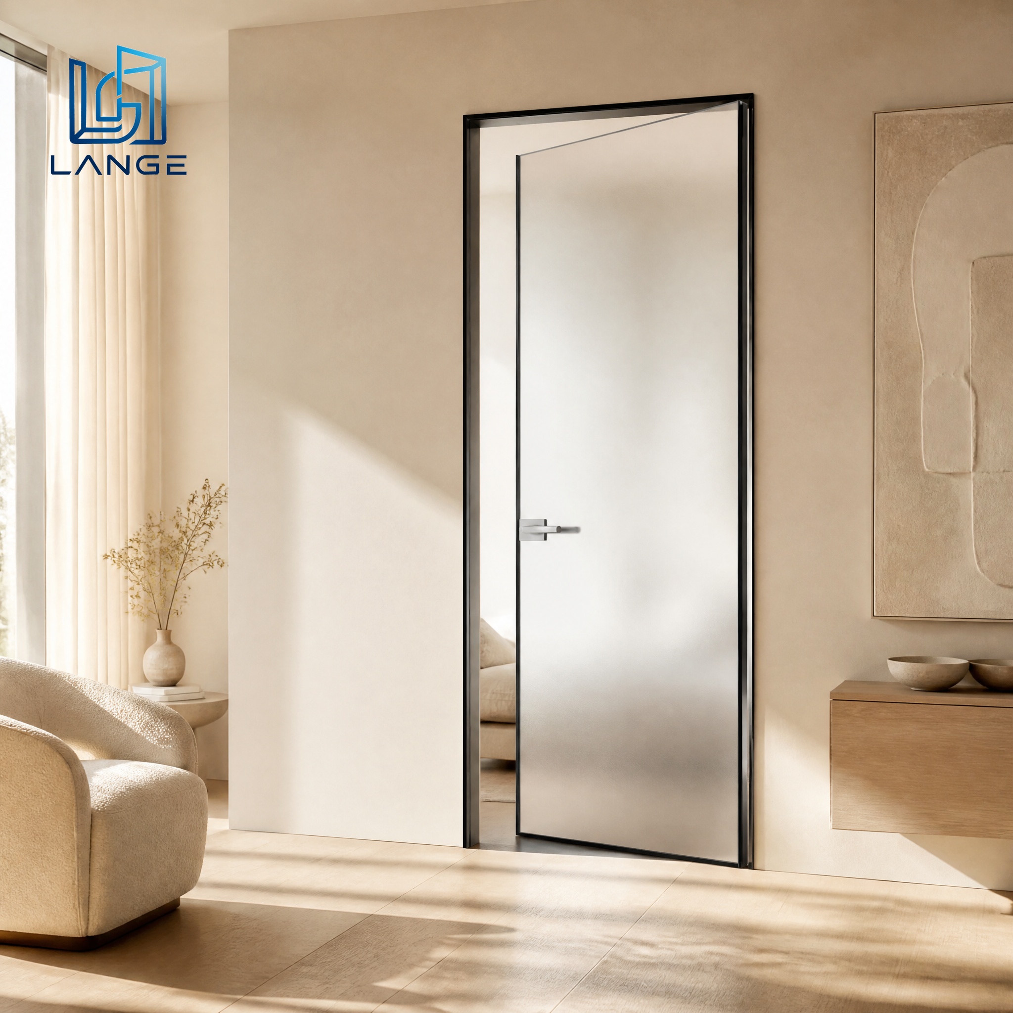 LANGE Invisible Hinge Aluminum Interior Casement Door Luxury Modern Swing Glass Door Minimalist Seamless Design for Villa