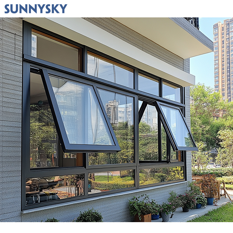 Sunnysky Large Modern Glass Thermal Break Aluminum Awning Window for Internal Outdoor Use Swing Aluminum Alloy for Residential