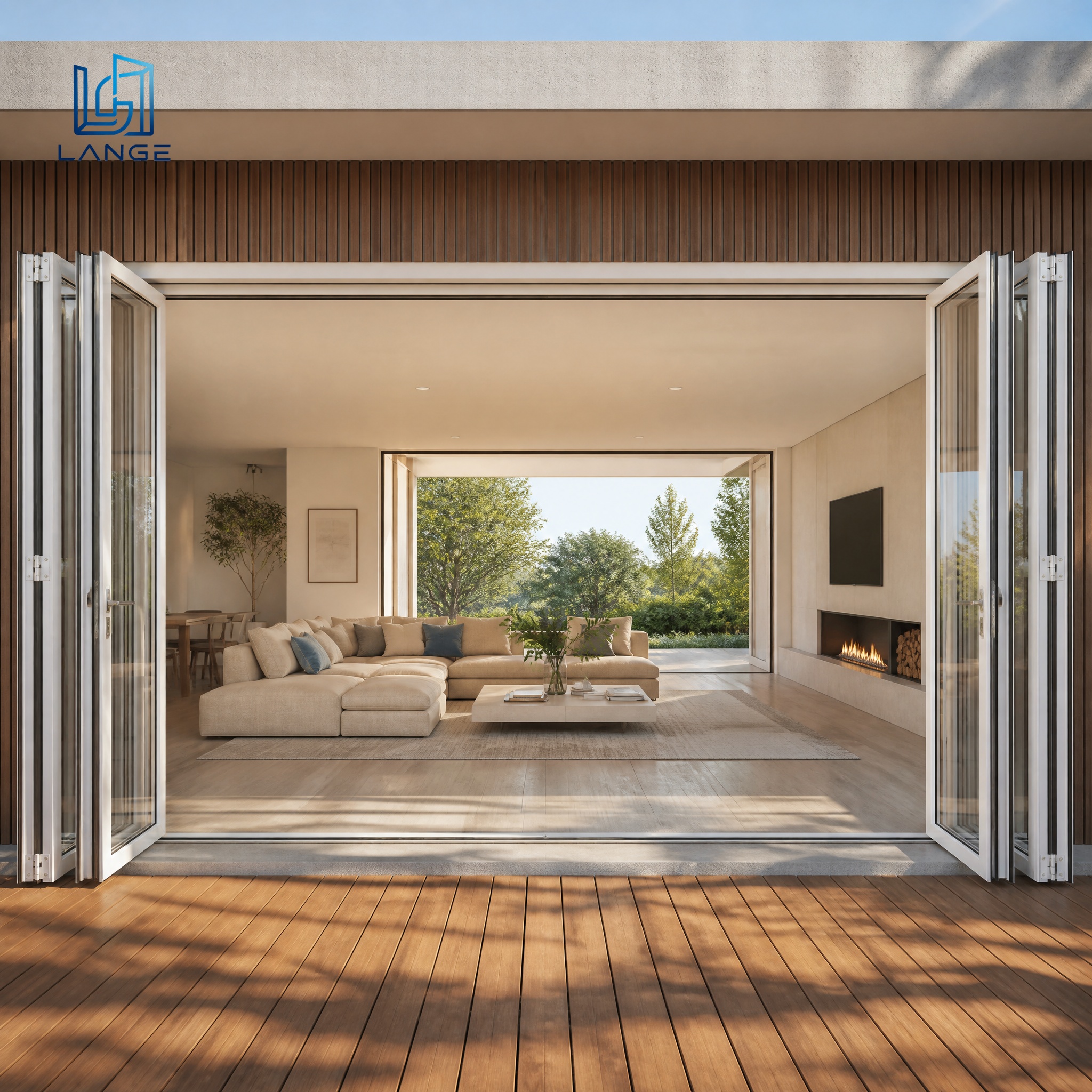 Modern Thermal Break Aluminum Folding Door Double Glazed Bi-fold Patio Door for Residential Villa