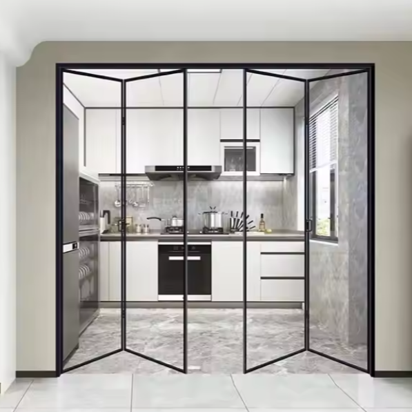 Folding Style Cheap Aluminum Interior Acrylic Folding Door Customize Size Color Accordion Kitchen Livingroom Folding Glass Doors
