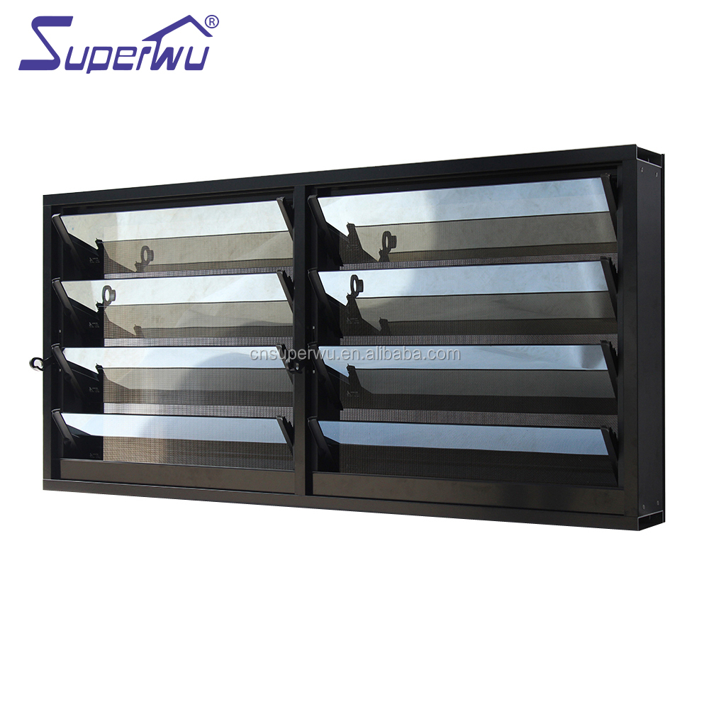 Aluminium Jalousie Windows With Single Tempered Glass With Flyscreen