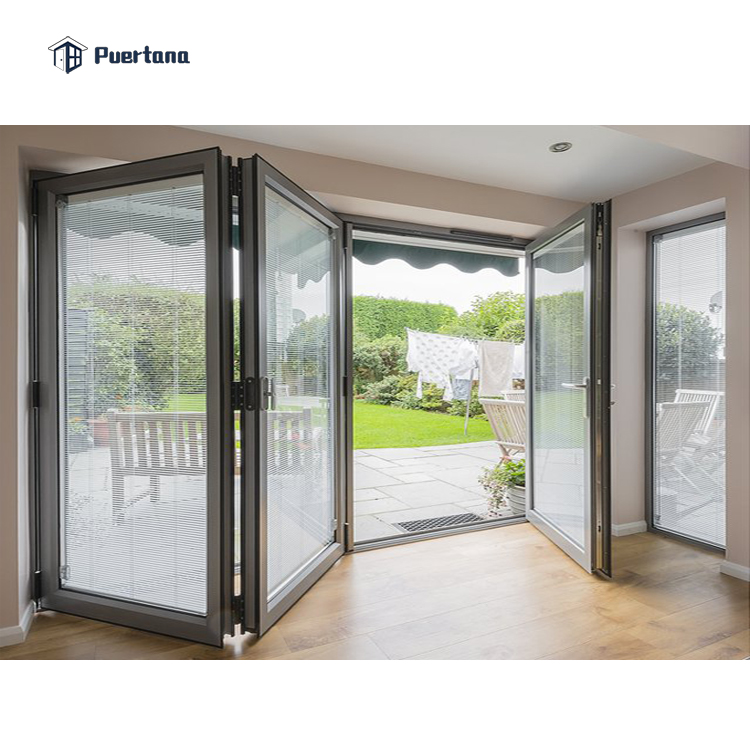 Patio Thermal Break Aluminium Bifold Accordion Bi Folding Doors Built in Integral Blinds