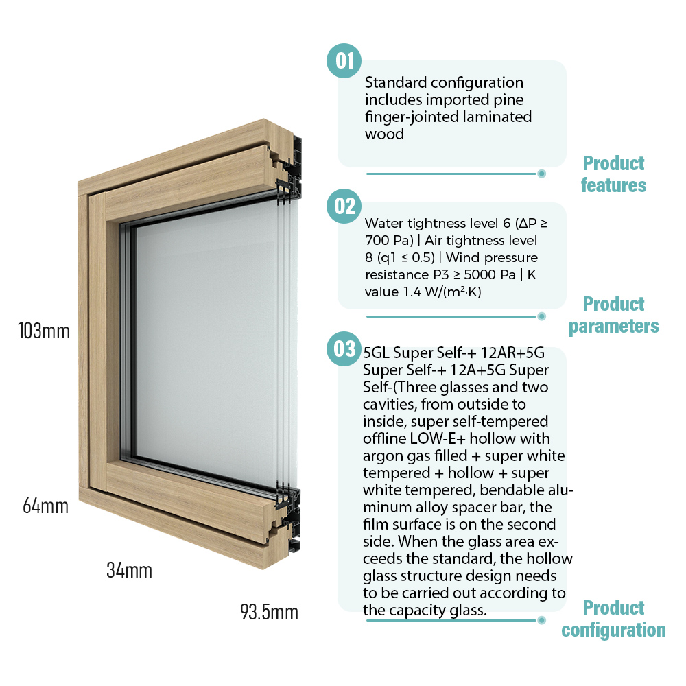 SAYYAS Aluminum Clad Wood Window Minimalist Slim Frame Panorama View Casement Window Manufacturer China
