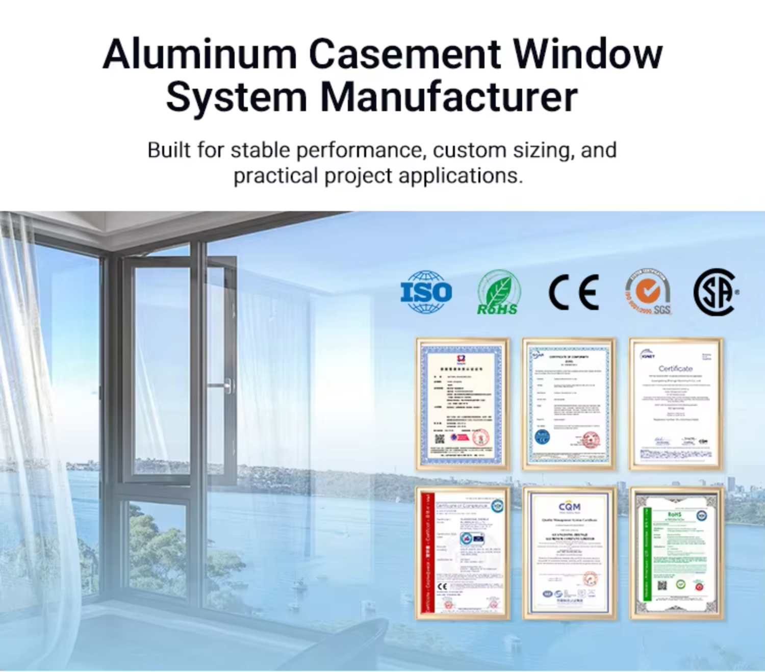 Customized Architectural Aluminum Balcony Windows System Square Grille Design Multi Panel Casement Window for High Rise Building
