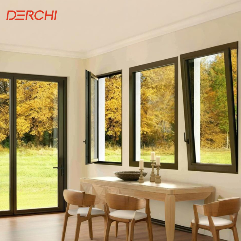 DERCHI USA Popular Crank Casement Window Thermal Break Double Glass Crank Out Casement Windows with Decoration Grills