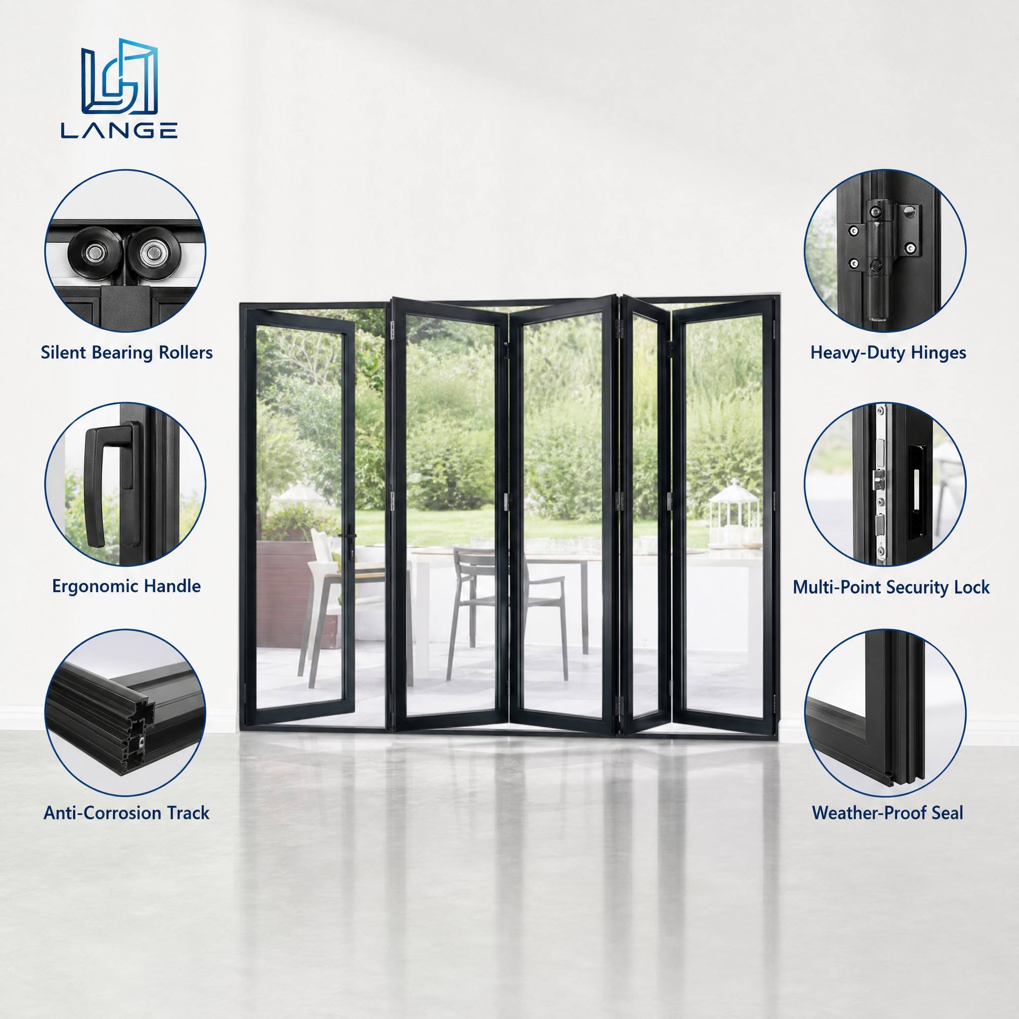 LANGE Modern High-end Luxury Aluminum Folding Door Vacuum Frosted Glass Energy Saving Glass Folding Door for Bathroom Washroom