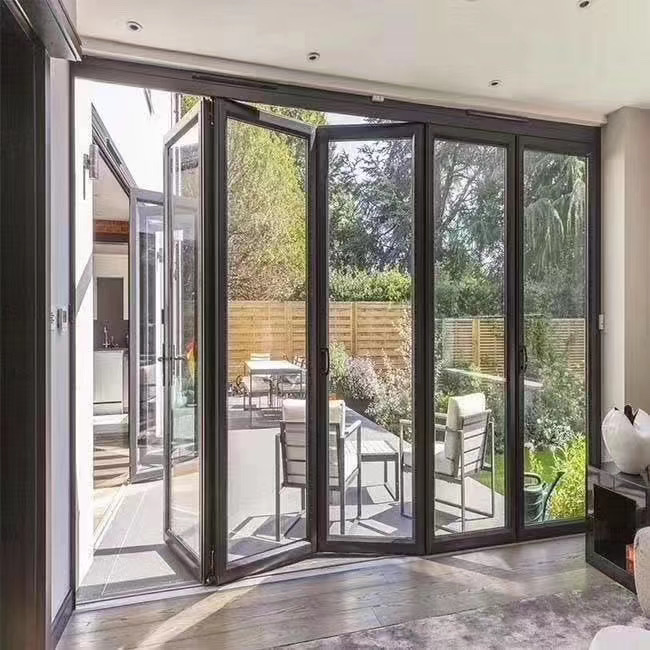 Exterior Front 4 Panel Double Glazed Patio Aluminium Sliding Doors Folding Tri Fold Storm France Bifold Door