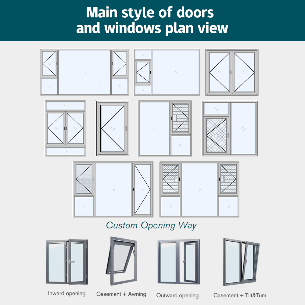 Zekin Insulated Double Glazed Aluminum Casement Windows Soundproof Thermal Break for Villa Apartment Project Window Door for