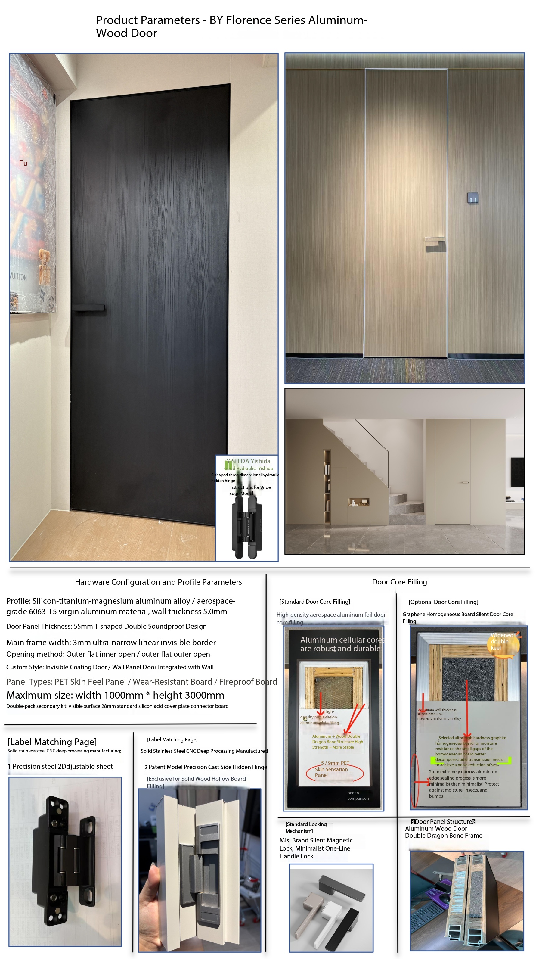 Aluminum-wood bedroom door.customize interior doors for residential use