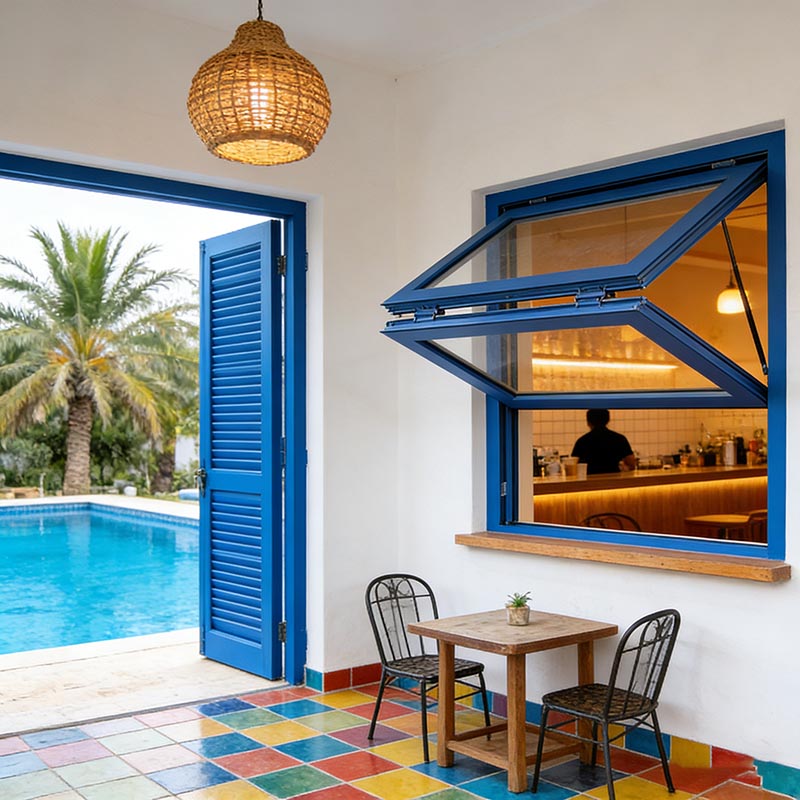 EBON Commercial Wholesale Vertical Bi-Folding Fold up Double Glass Aluminum Folding Windows