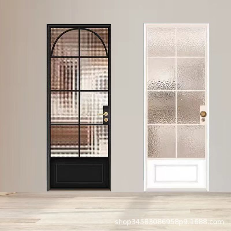 Arch Aluminum Casement Doors Interior Bathroom Kitchen Double Door Wrapped Modern Flush Glass Aluminum French Doors with Grilles