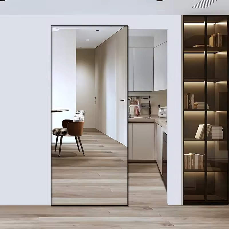 Aluminum Interior Glass Sliding Door Magic Mirror Pocket Door for Bathroom Kitchen Bedroom