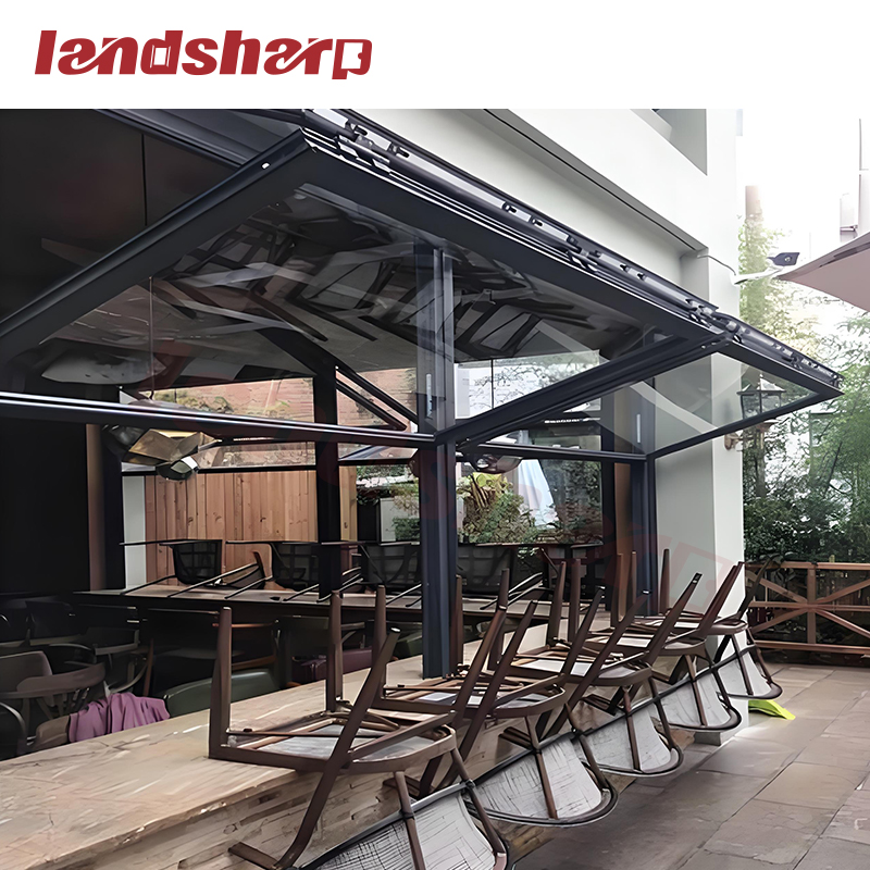 Landsharp Balcony Double Glaze Glass Aluminium Accordion Folding Window Fold Kitchen Hurricane Windows