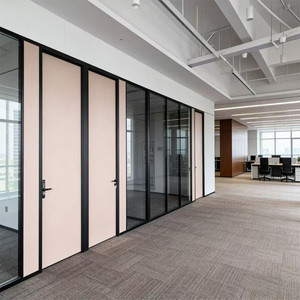 Flush Internal Wood Aluminum Door 83 Series Double Glazing with Integrated Equipment Belt Office Partitioning