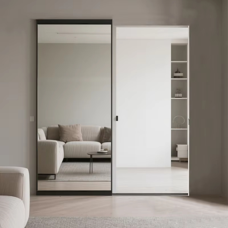 Aluminum Interior Glass Sliding Door Magic Mirror Pocket Door for Bathroom Kitchen Bedroom