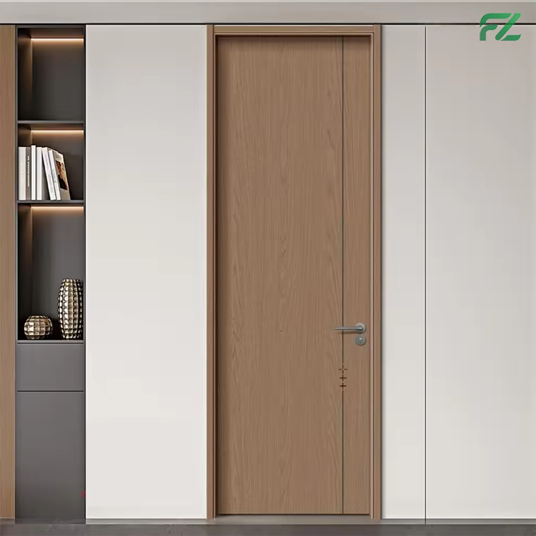 Custom Size Fire-Rated Soundproof Aluminum Interior Doors Simulated Wood Grain Finish Water Resistant Minimalist Design Bathroom