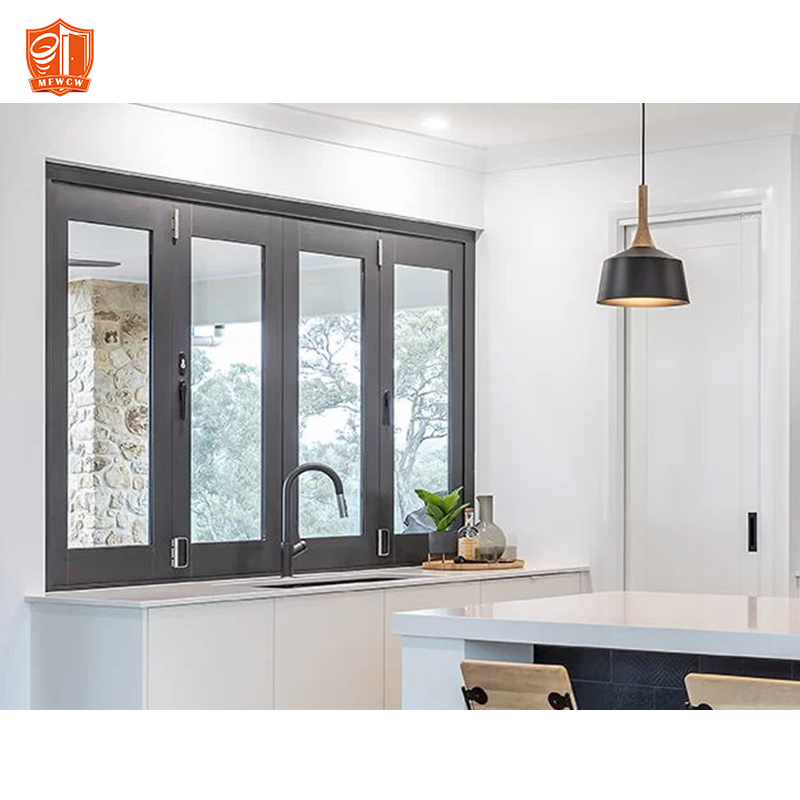 Modern Design Multi Functions Horizontal Folding Glass Tinted Soundproof Aluminum Bifold Home Window