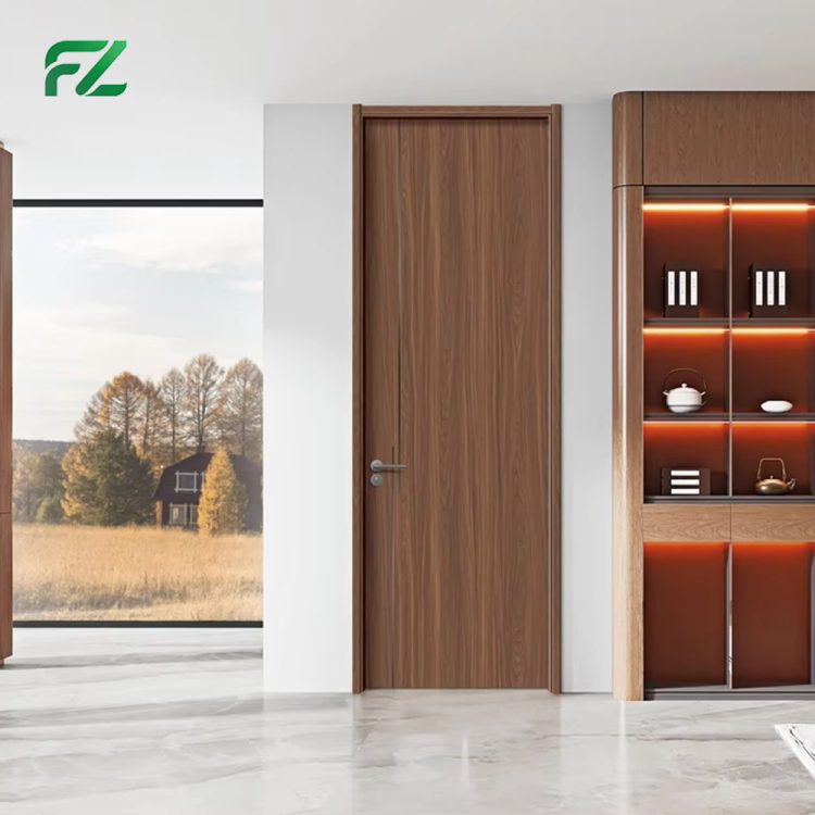 Custom Size Fire-Rated Soundproof Aluminum Interior Doors Simulated Wood Grain Finish Water Resistant Minimalist Design Bathroom
