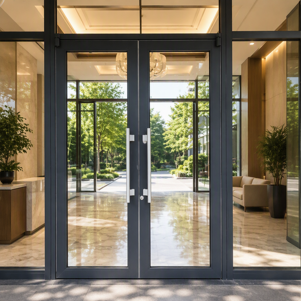 Windproof Exterior Thermal Break Double Front Aluminum Spring Door French Hinged Glass Aluminum Alloy Windproof Modern Door
