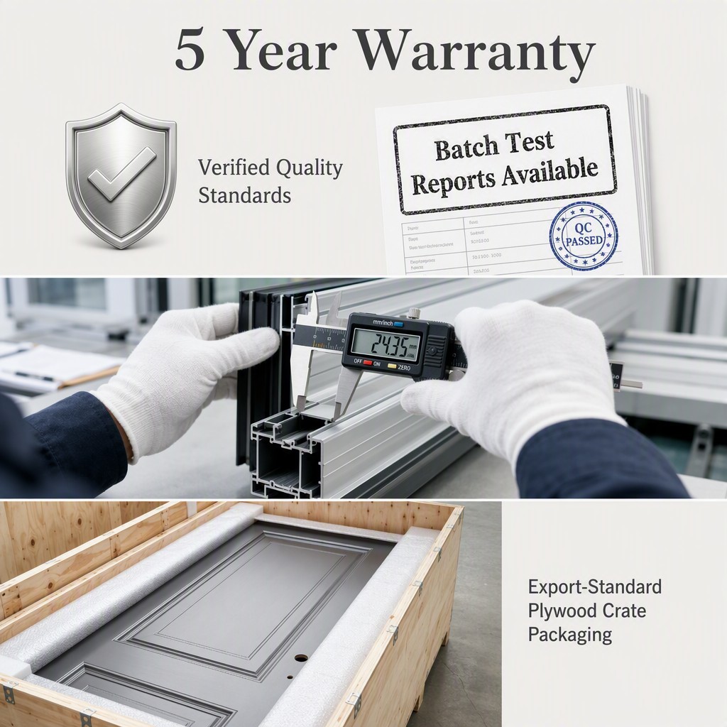 Verified High Quality Custom Inward Open Double Aluminum Casement Door with Fiberglass Anti-Mosquito Screen and Frosted Glass