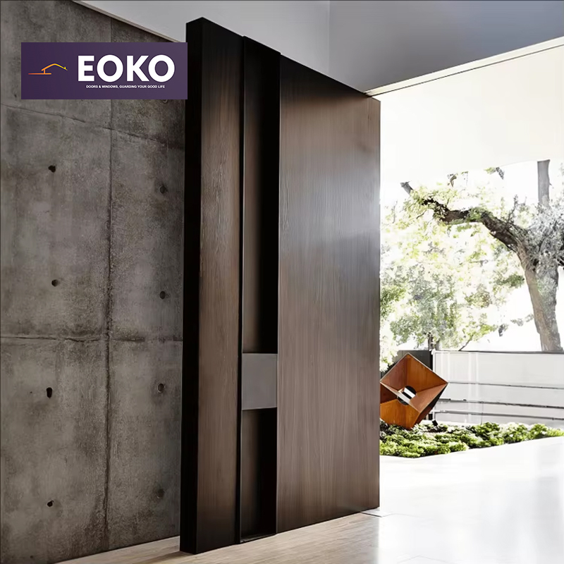 EOKO Wooden Stainless Steel Aluminum Front Entry Entrance Door For Villa Security Anti-Theft With Smart Lock