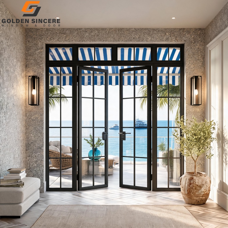 GS Modern Villa Exterior Crittall Style Aluminum Swing Patio Door Double Glass Casement French Doors