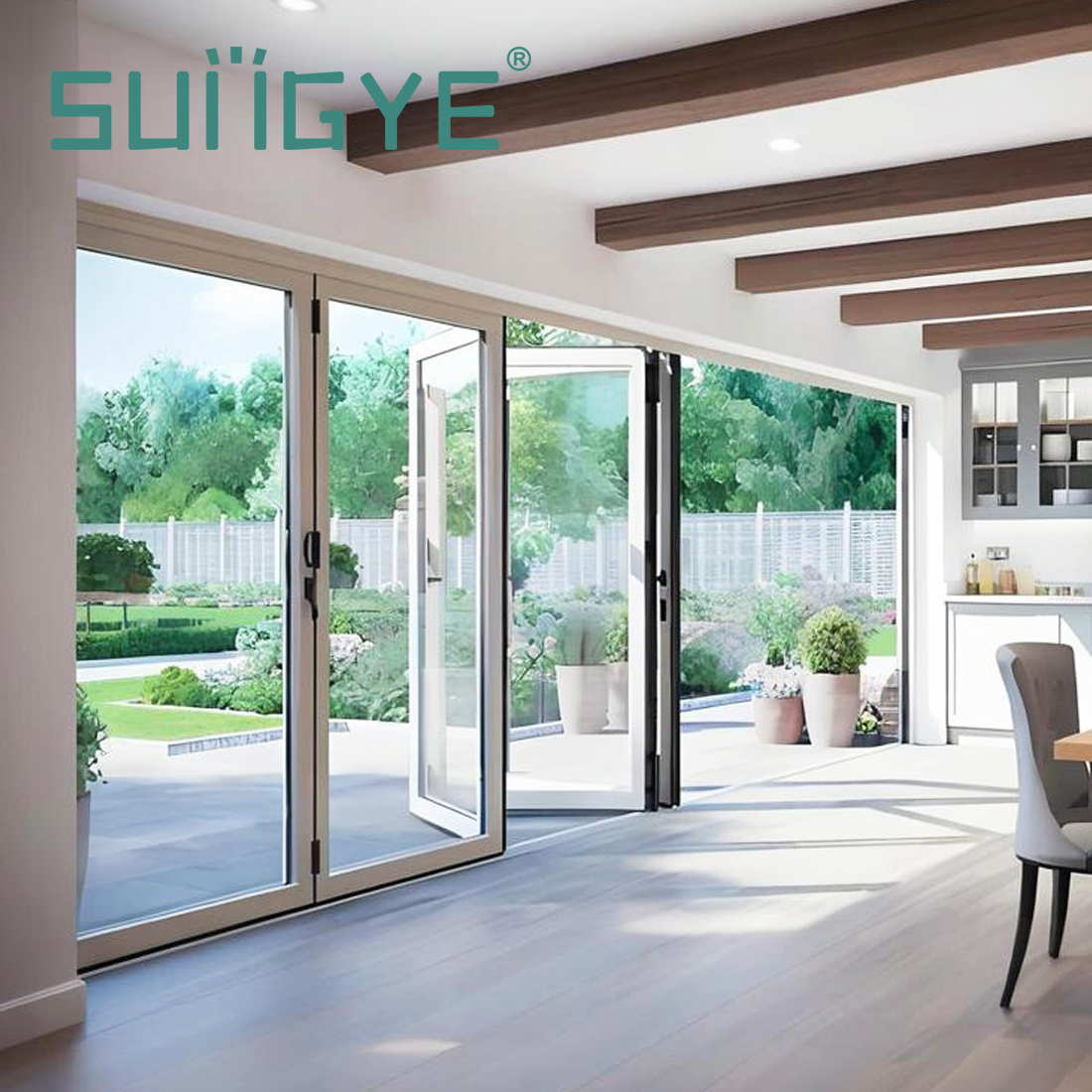 SUNGYE Exterior Bifold Door Aluminum Foldable Patio Door Double Tempered Glass Folding Partition Door Soundproof Accordion Door