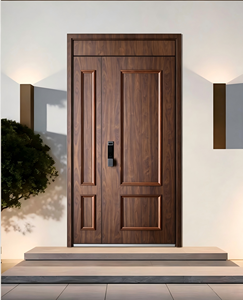 Aluminum Carved Entry Door Wood Grain Finish CNC Pattern Anti Theft Tempered Glass Waterproof Luxury Villa OEM Custom