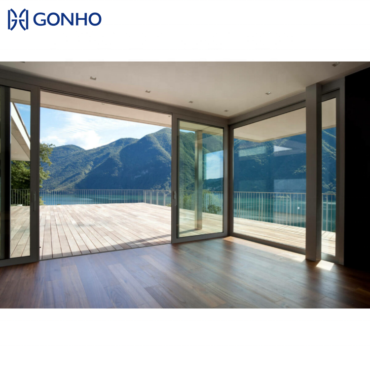 GONHO Narrow Frame Tempered Aluminumdoor Glass Pocket Slide Doors Double Triple Glazed Door With Screen