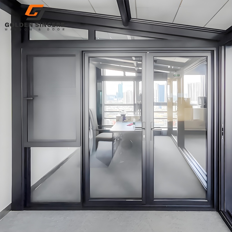 GS High Quality Single Glass Aluminum Swing Door for Office Use