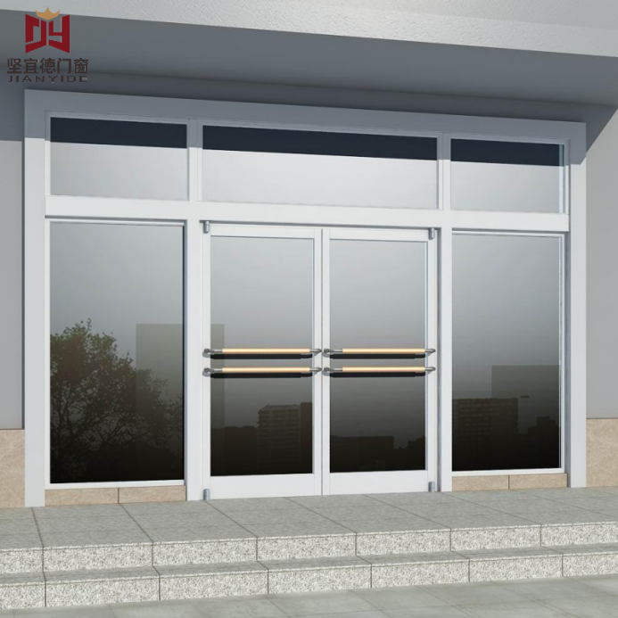 Heavy Duty Commercial Aluminum Entrance Door | KFC Style Windproof Double Glazed Shopfront Door With High Thermal Insulation