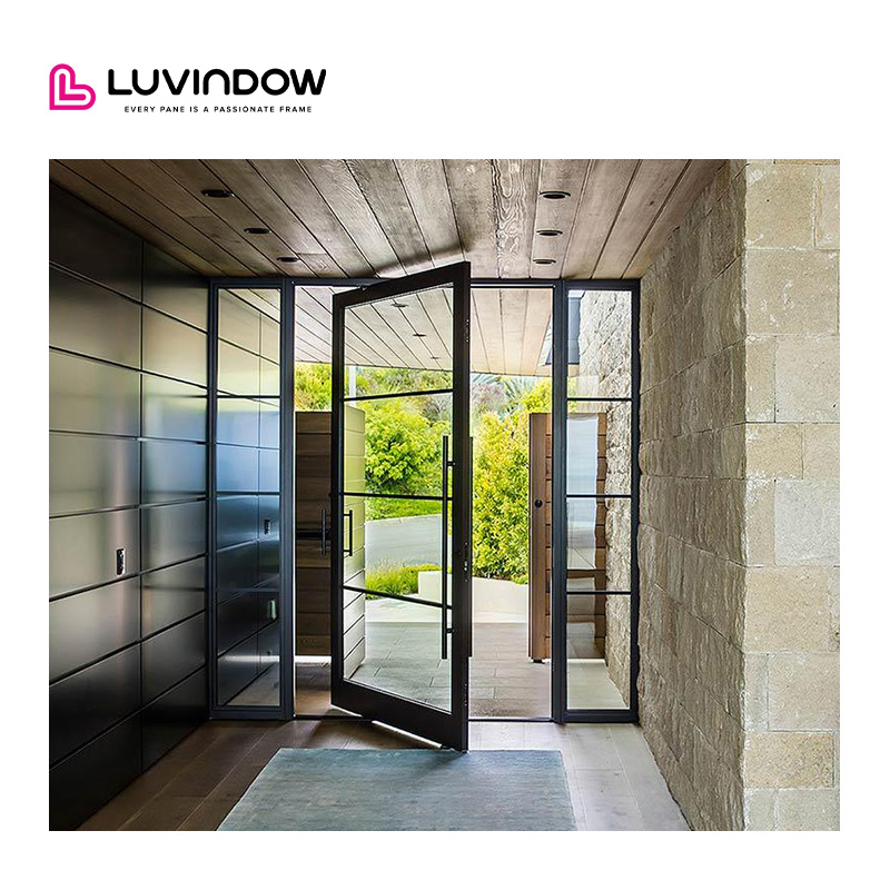 Modern Pivot Aluminum Door Glass Front Villa Entry US Made Thermal Break Energy Efficient