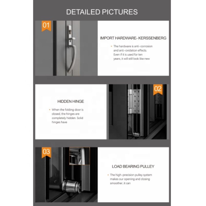 GONHO Aluminium 4 Panel Folded Doors Soundproof Exterior Patio Door Aluminium Bi Fold Balcony Folding Door