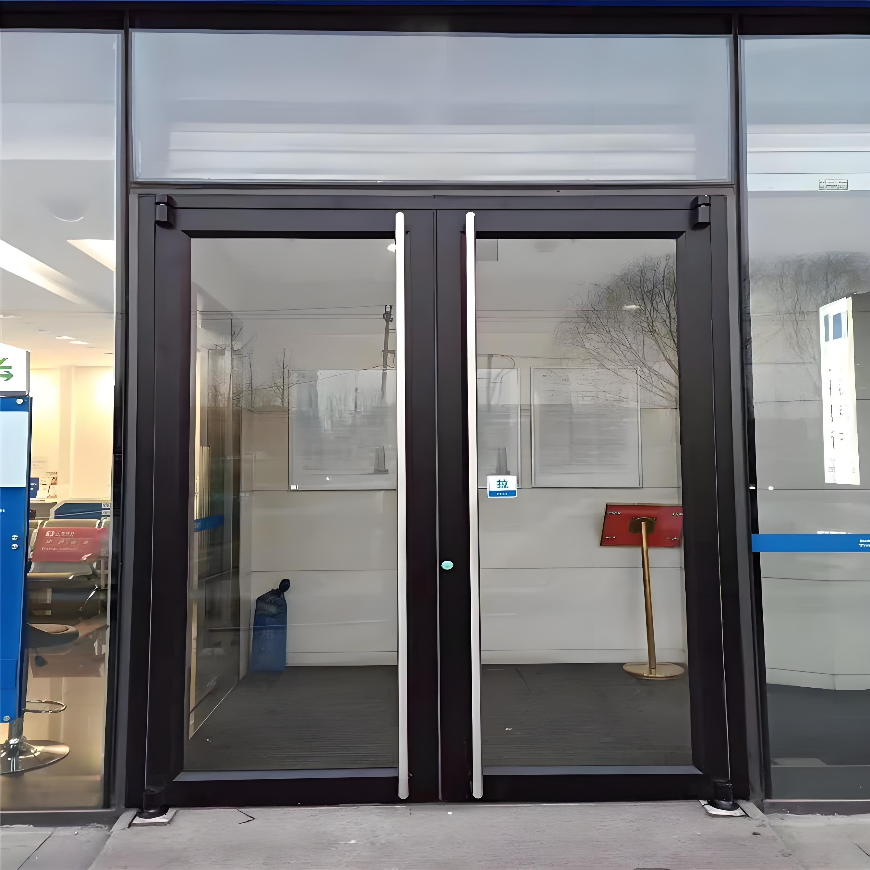 Commercial Double Doors KFC Waterproof Supermarket Storefront Shop Black Double Glaze Aluminum Entry Exterior Commercial Door