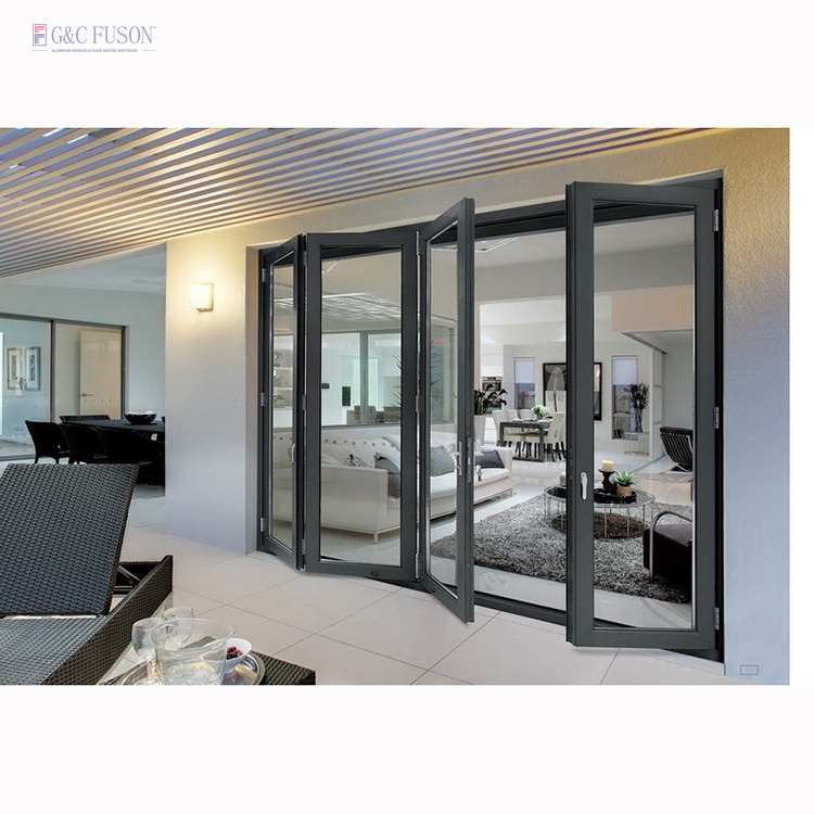 French Style Extruded Aluminum Frame Glass Door Low Price Living Room Folding Door Waterproof Soundproof Foldable Opening Method
