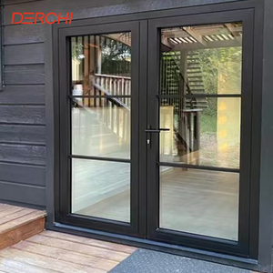 DERCHI NFRC Exterior Crittal Door Design Tempered Glass Aluminum French Swing Door