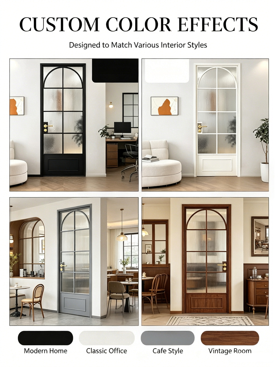 French-style Aluminum Frame Glass Door Vintage Narrow Frame Swing Door Tempered Safety Glass Interior Bathroom Kitchen Hospital
