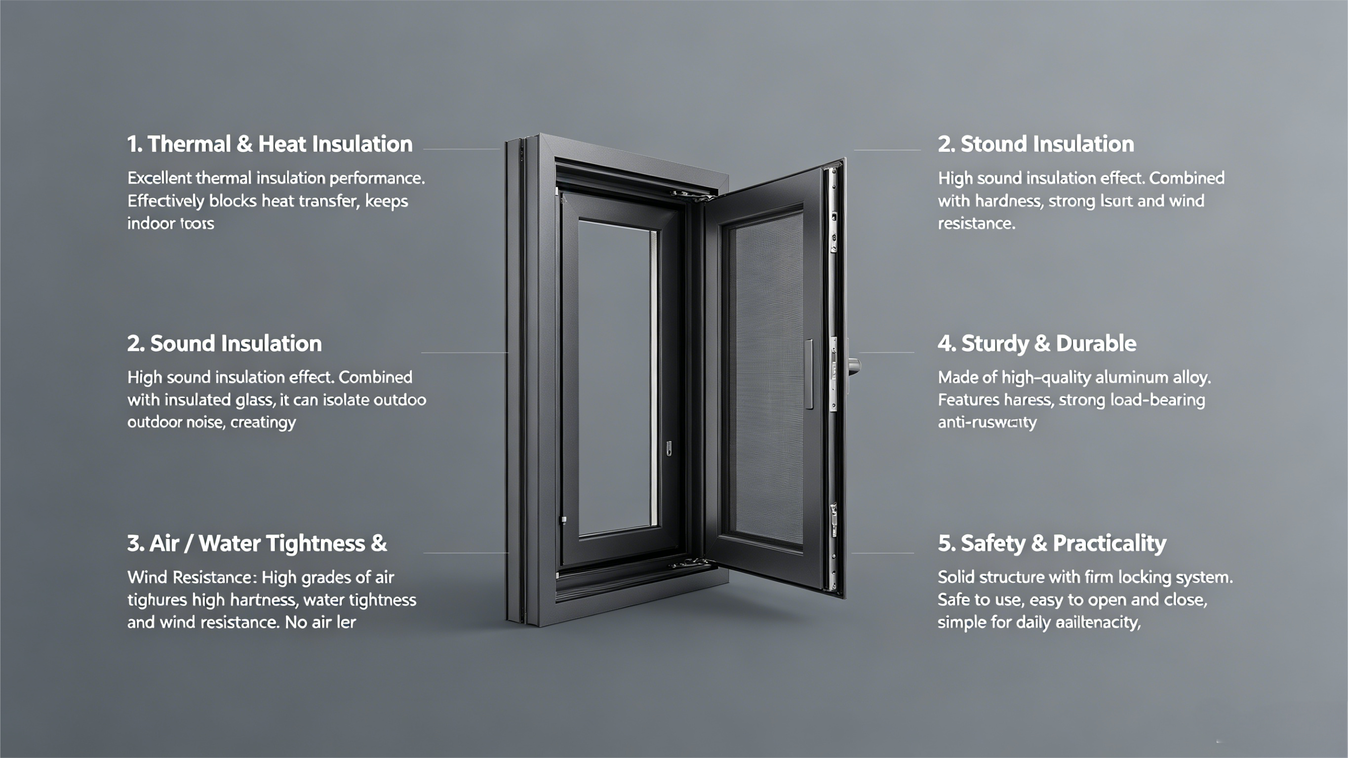 Thermal Break Aluminum Casement Window With Double Glazed Tempered Glass For Villa Projects, Custom Size OEM