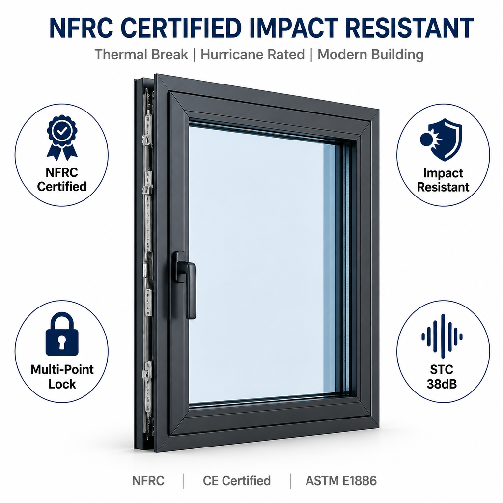 NFRC CE Certified Aluminum Tilt-Turn Window with Thermal Break and Impact Resistance for Modern Bathrooms